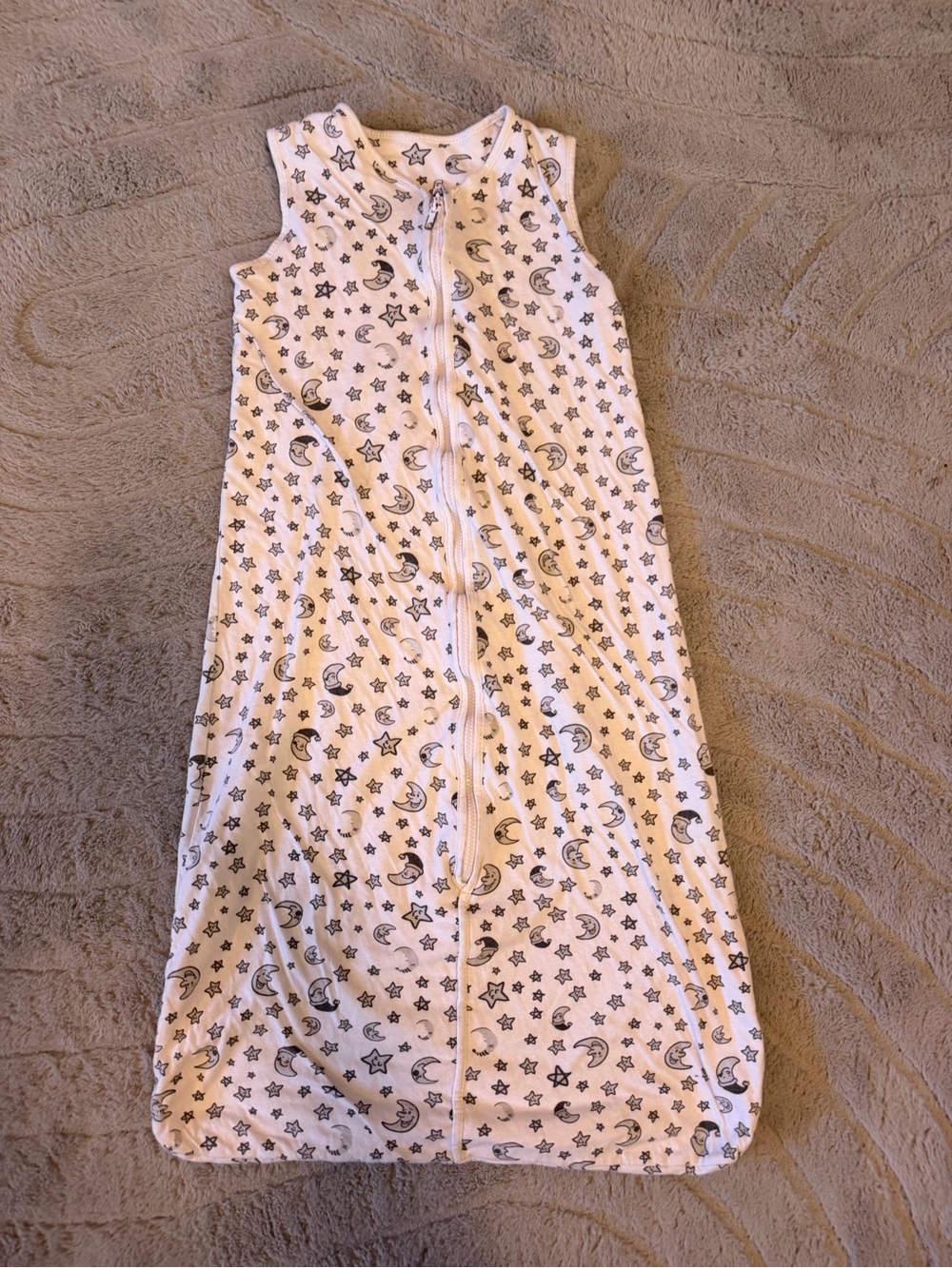 Sleeveless Baby Sleep Sack in White with Moon & Star Print